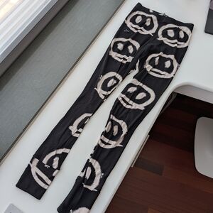 Nununu B&W Smiley Face Graffiti Leggings Size S Y2K Rave Underground